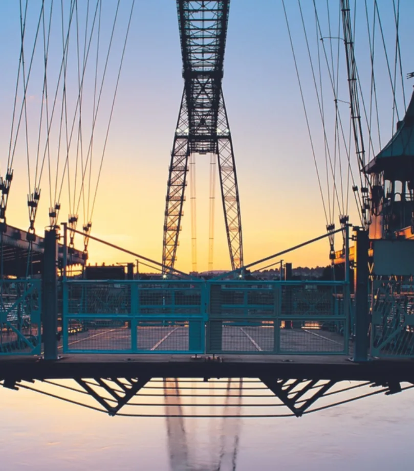 The Newport Transporter Bridge over the River Usk at sunset