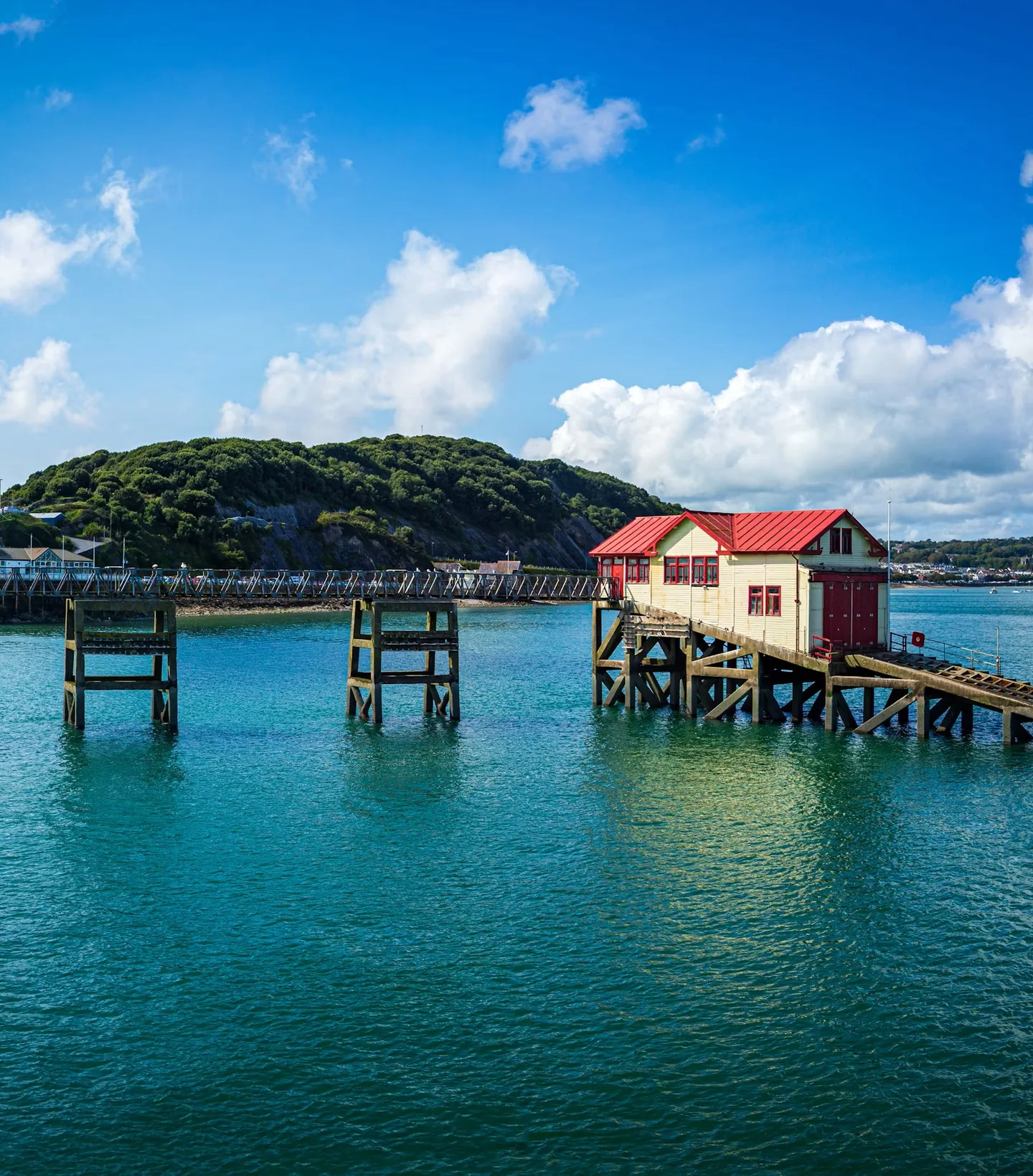 Mumbles Pier and the old lifeboat station on Swansea Bay